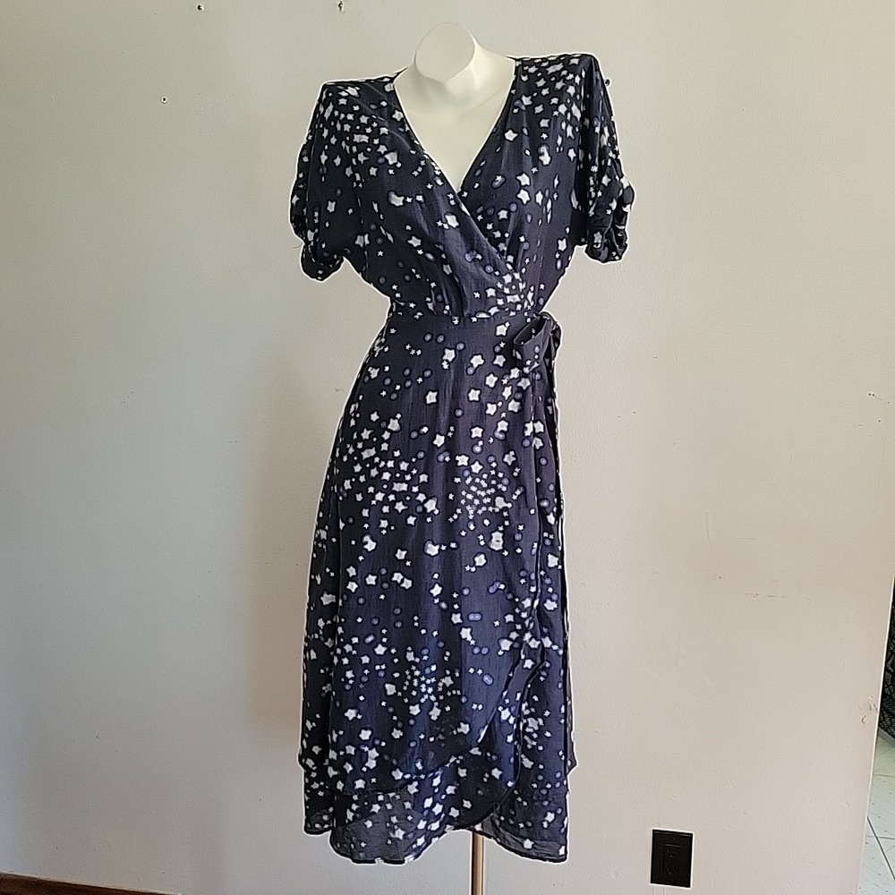 Xirena Voile Wrap Dress Written In The‎ Stars Navy Blue Cotton Chic Effortless
